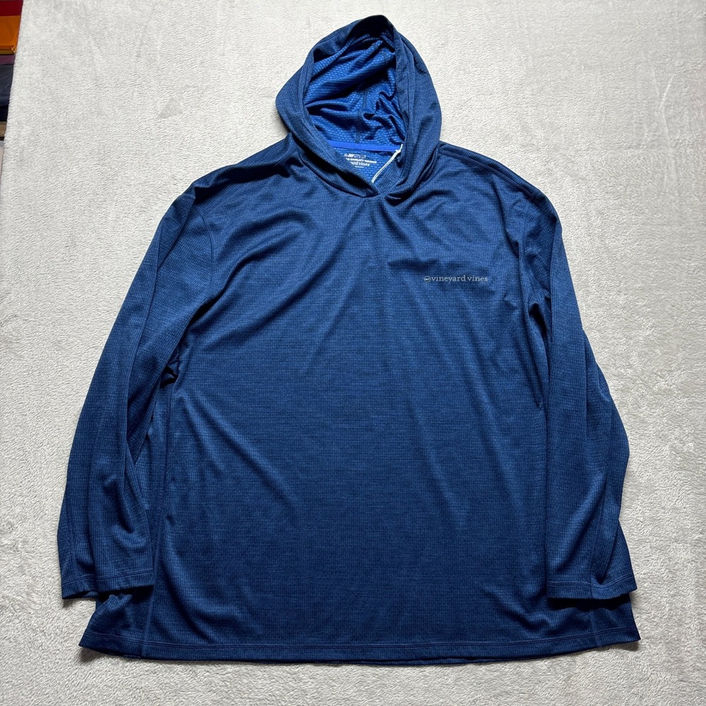Vineyard Vines Hoodie Mens 4XB On-The-Go Sankaty Blue Textured Pullover NWOT